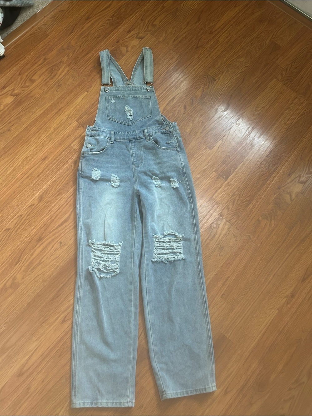Light Blue Distressed Denim Overalls - Women's Jeans